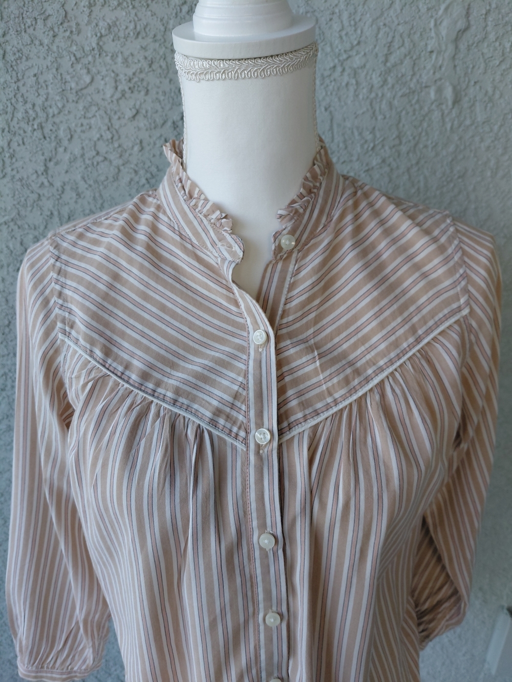 Trovata Birds of Paradis Striped Blouse XS Ruffle Collar Cotton Blend - Picture 3 of 10